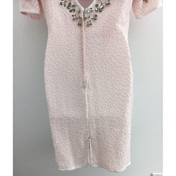 NOS Jennifer Evening Gown MED Pink Midi Silk Bead‎ Sequin Keyhole Barbicore Glam - Picture 9 of 16